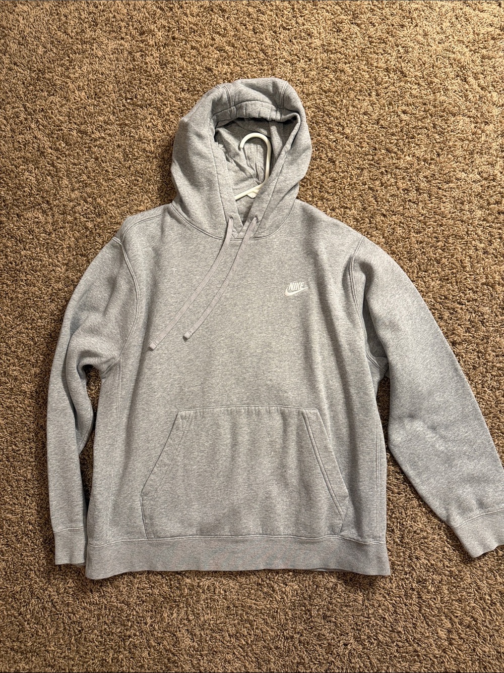 Nike Light Gray Hooded Pullover Sweatshirt with Small White Swoosh